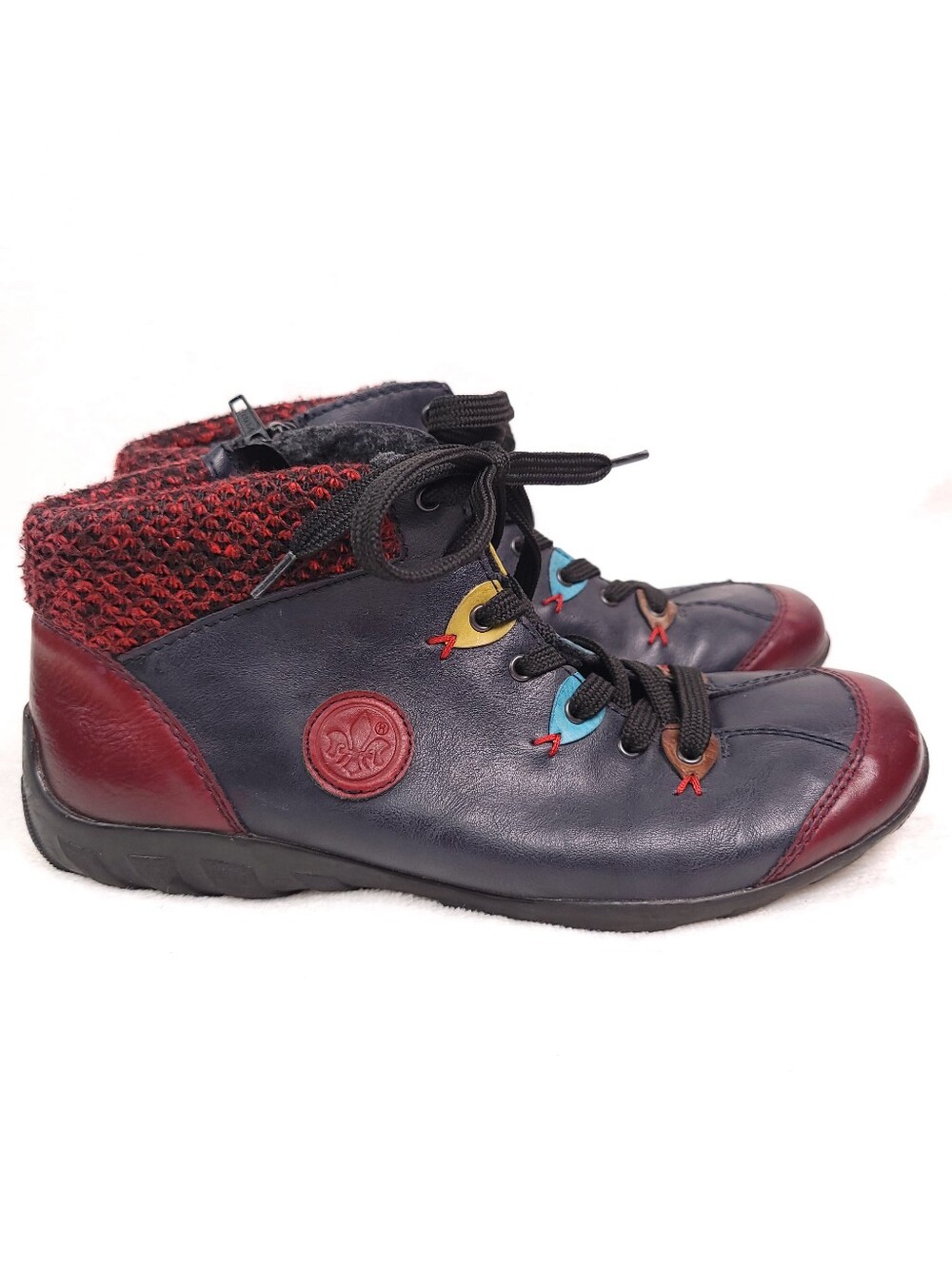 Rieker Josie Nala Ankle Boots L6513-37 Navy Burgundy Shoes EU 38 , US 7.5